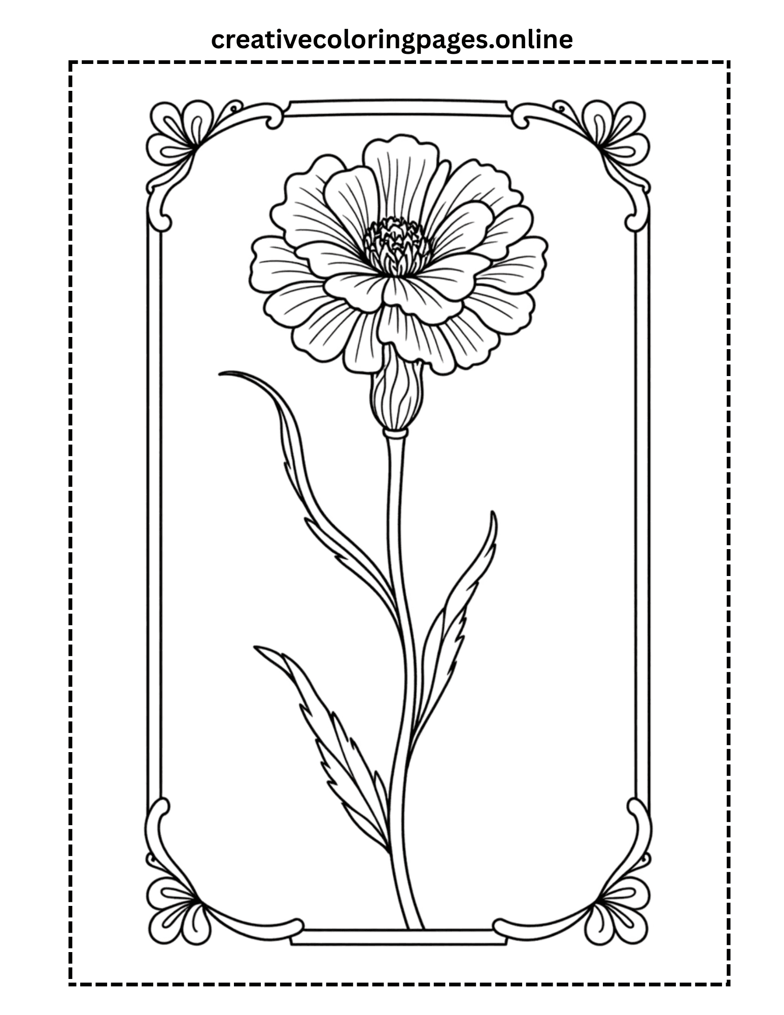 Flower in Frame Coloring Page - Decorative Border - Image 1
