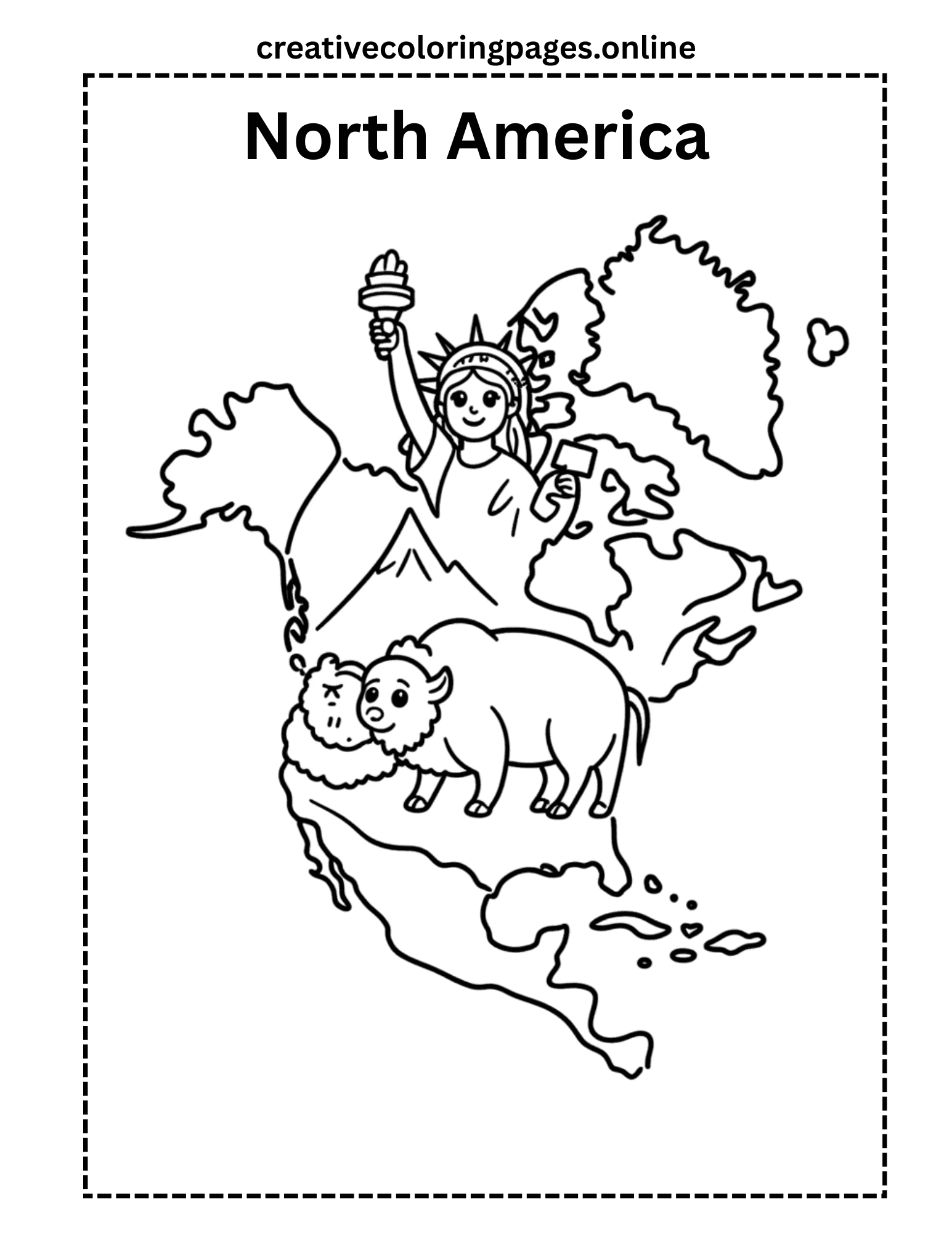 North America Coloring Page - Map & Landmarks - Image 1