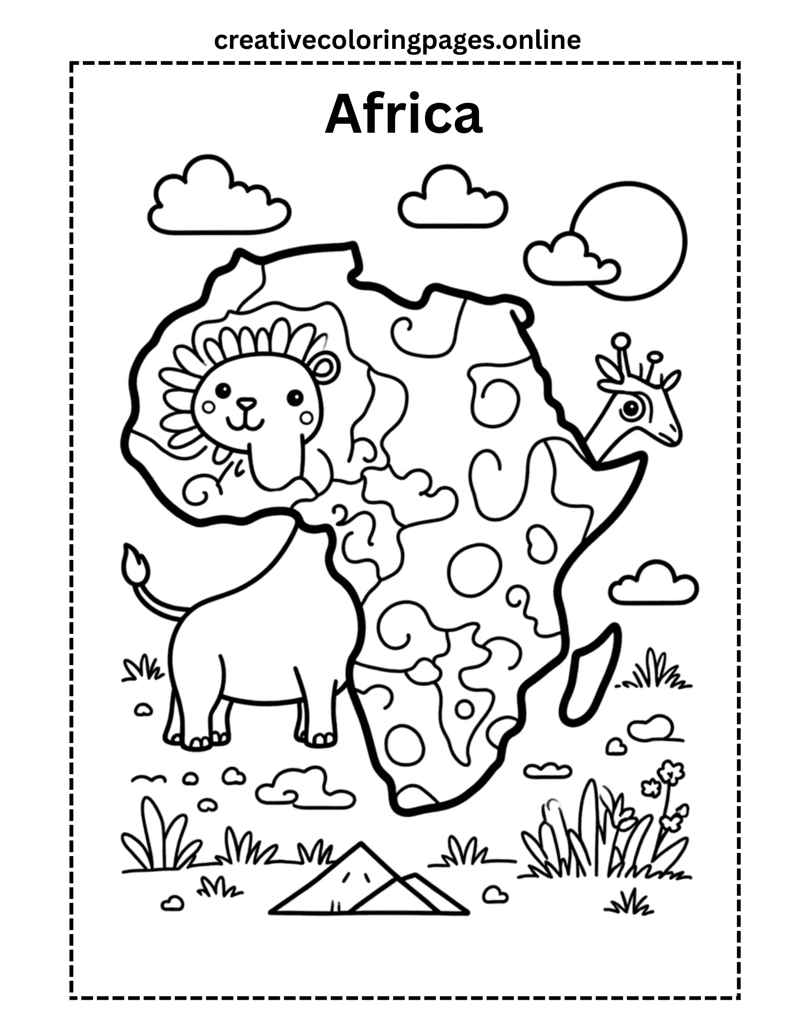 Africa Coloring Page - Continent & Animals Map - Image 1