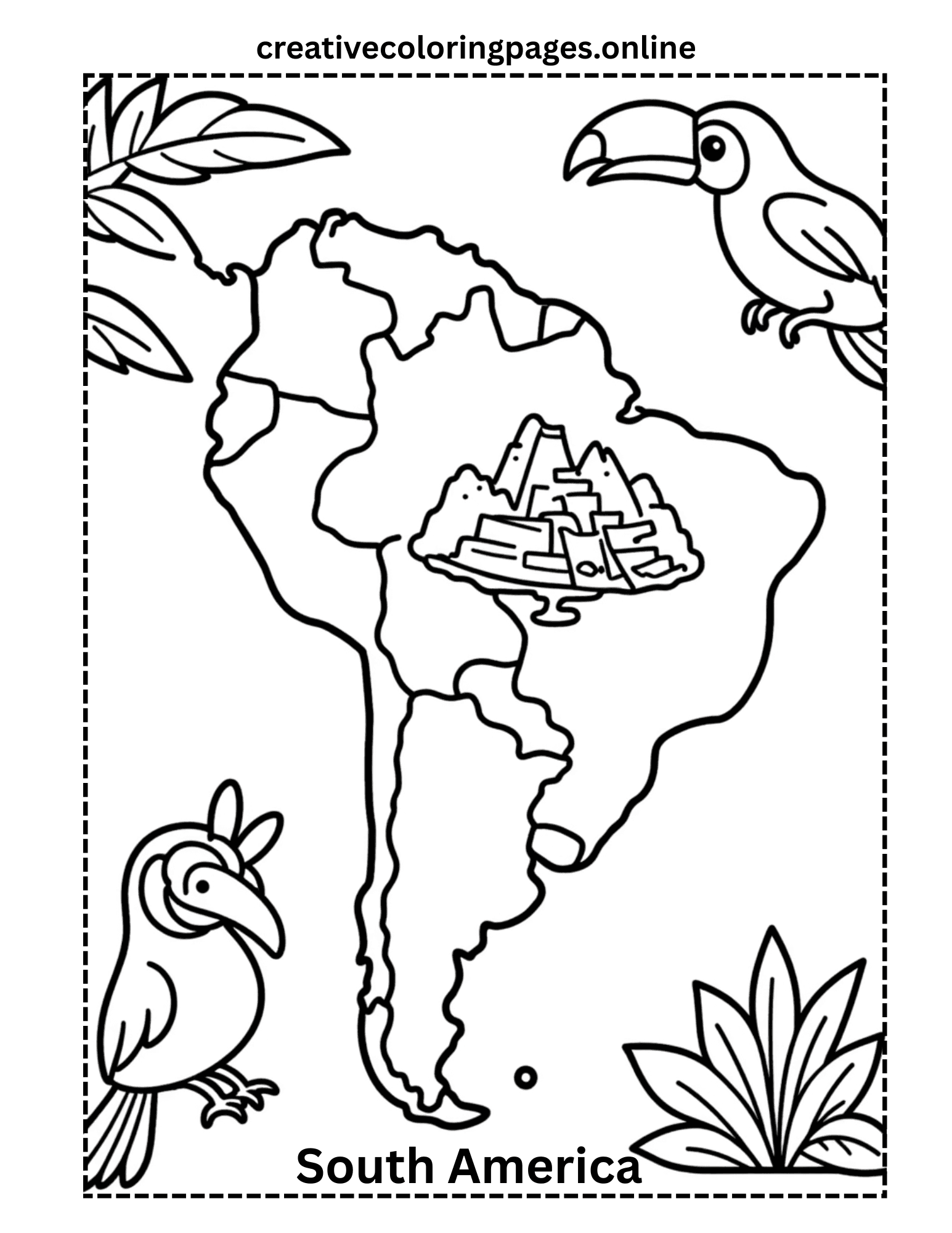 South America Coloring Page - Continent & Animals