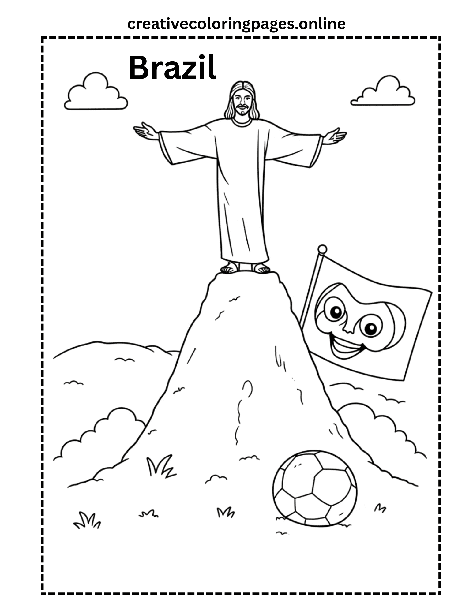 Brazil Coloring Page - Christ Redeemer & Soccer - Image 1