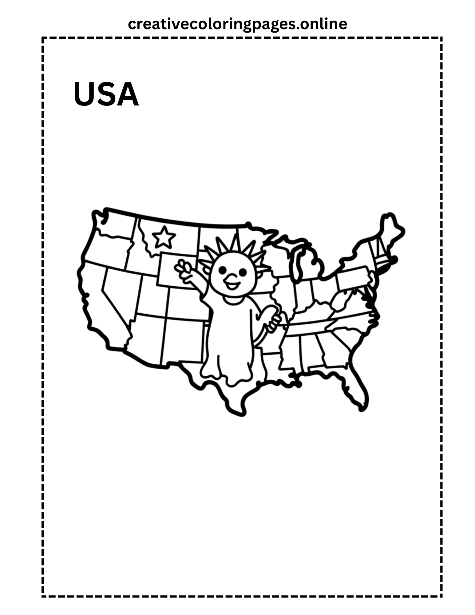USA Coloring Page - Map & Statue of Liberty