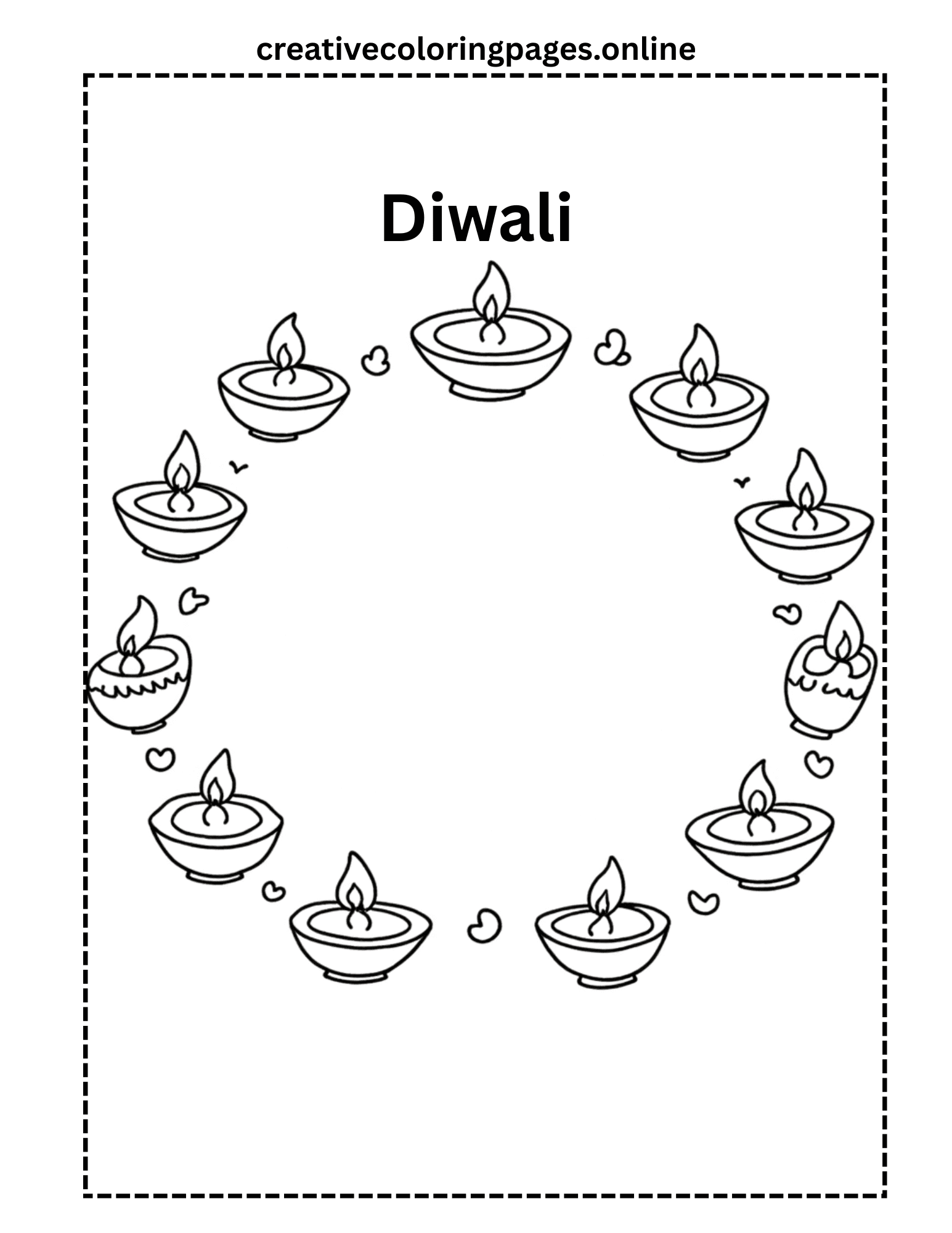 Diwali Coloring Page - Diya Lamps Circle Pattern - Image 1