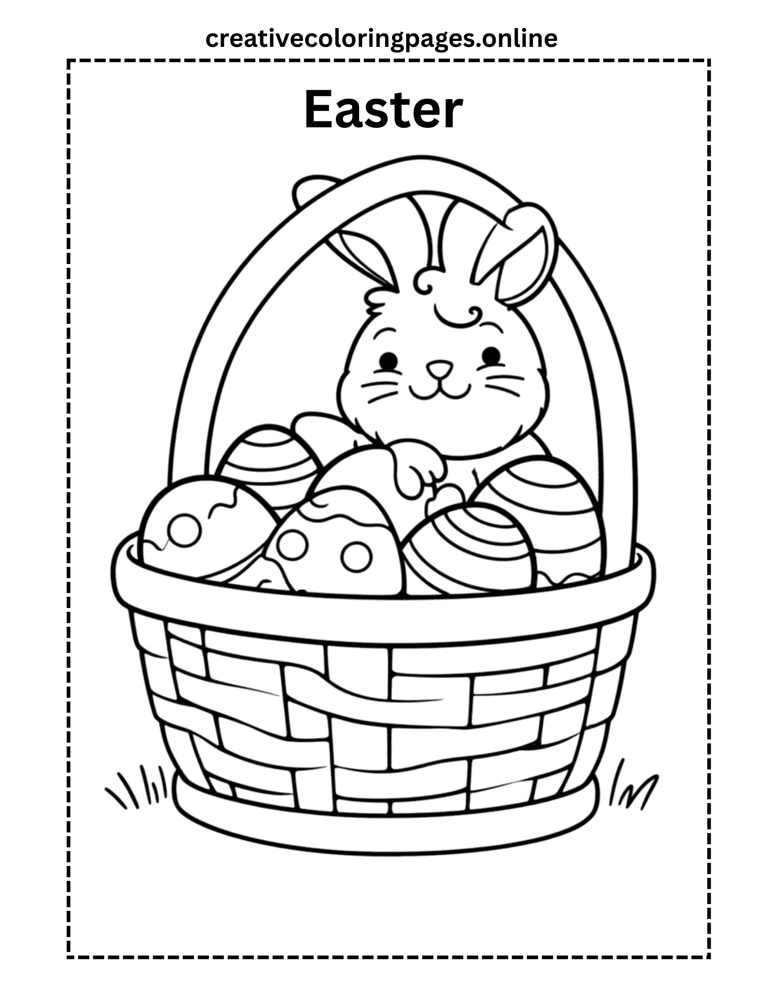 Easter Coloring Page - Bunny & Eggs in Basket - Image 1