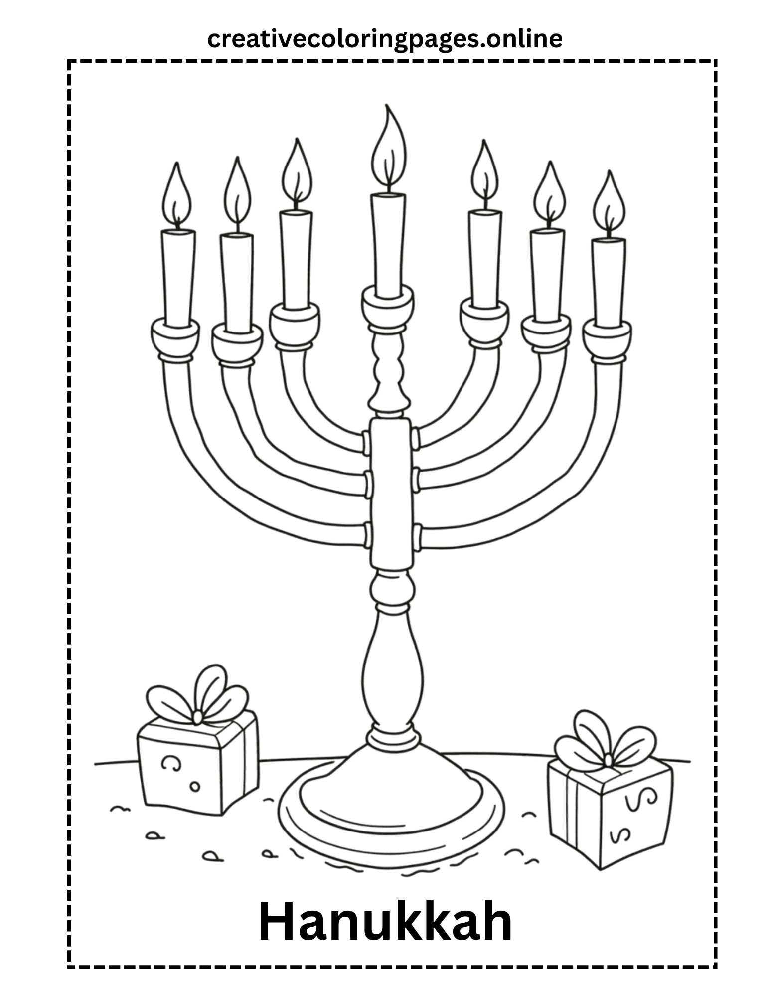 Hanukkah Coloring Page - Menorah & Gifts - Image 1