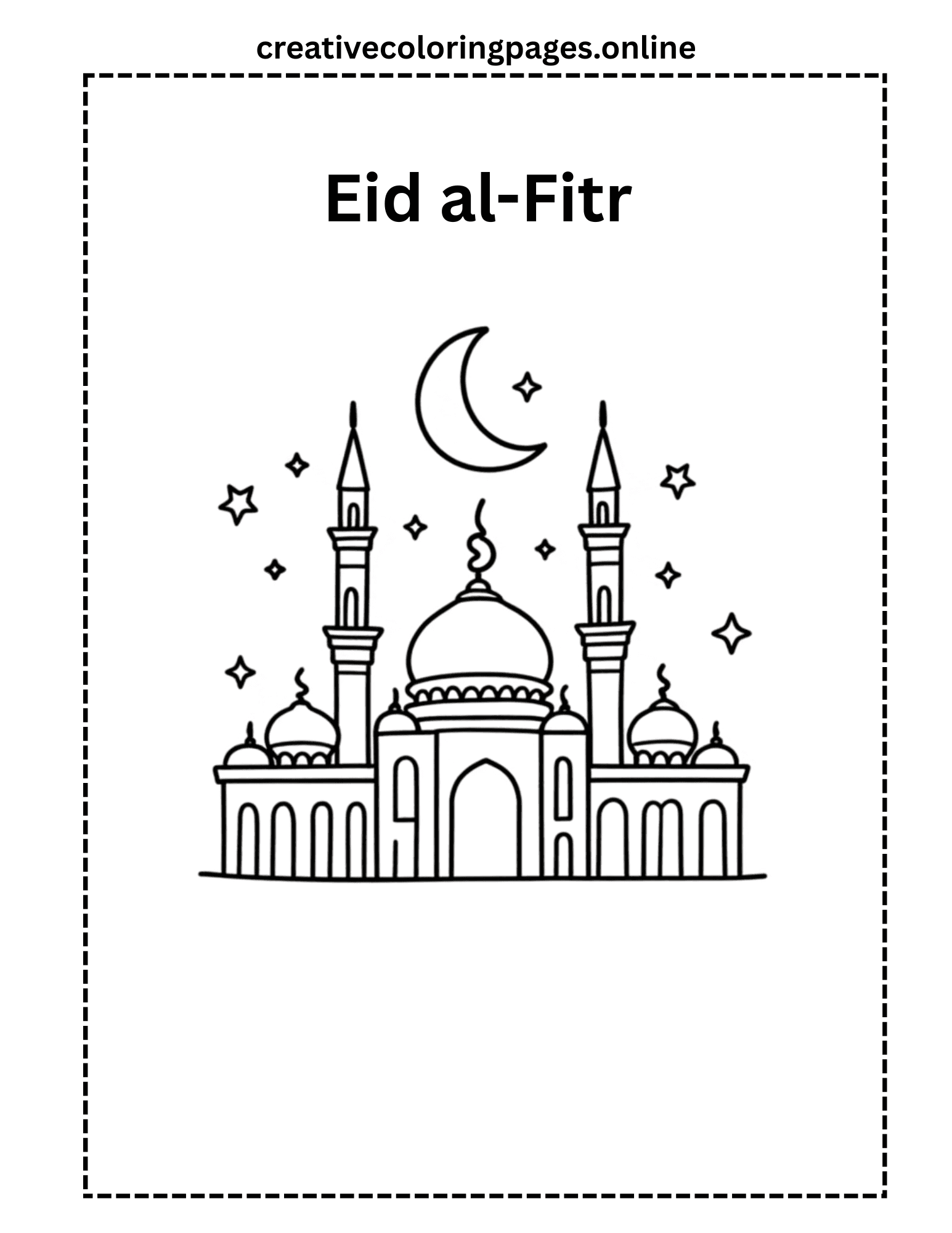 Eid al-Fitr Mosque Coloring Page - Moon & Stars - Image 1