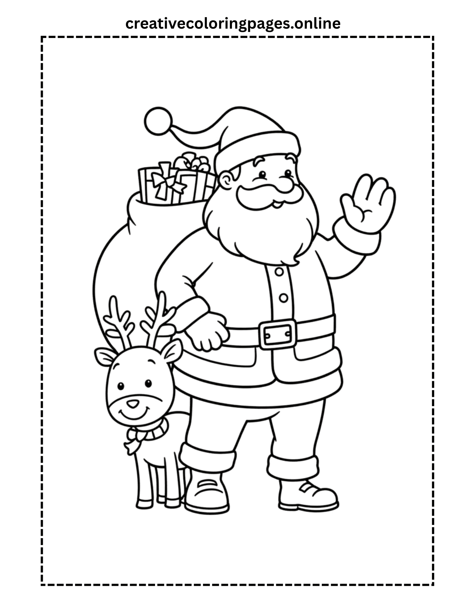 Santa Claus & Reindeer Coloring Page - Christmas - Image 1