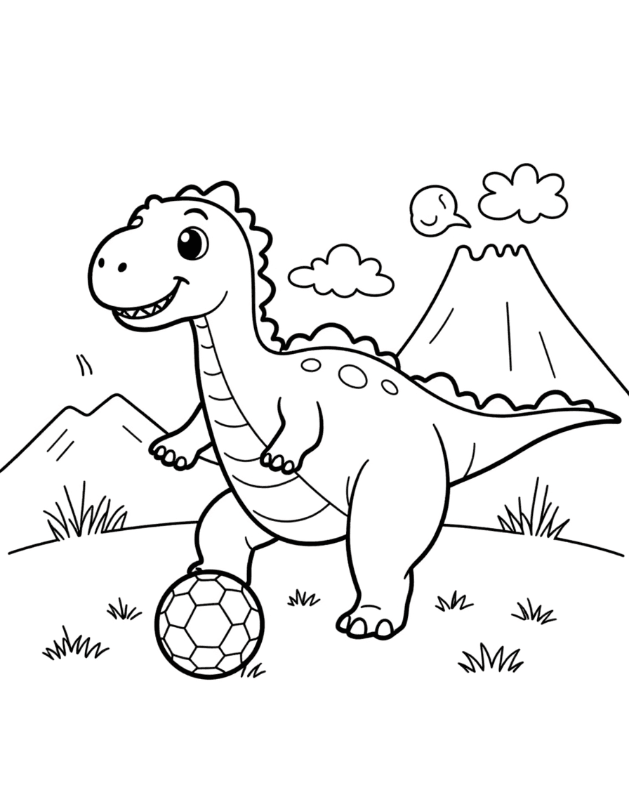 Dinosaur Soccer Coloring Page - T-Rex Playing Football - Image 1