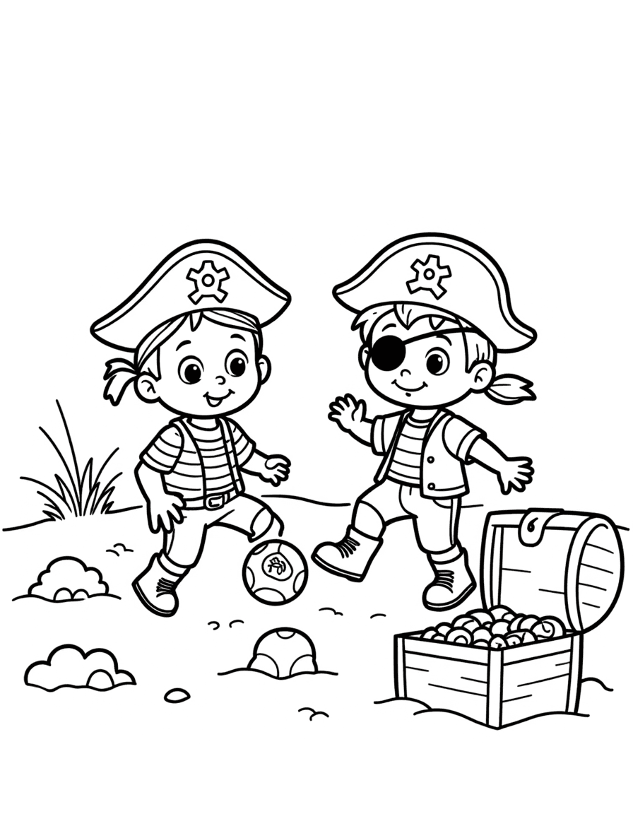 Pirate Soccer Coloring Page - Kids Playing Football - Image 1