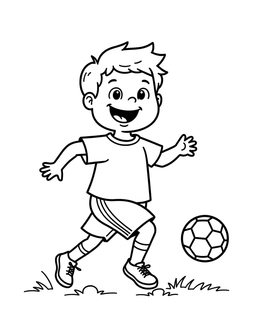 Soccer Boy Coloring Page - Child Playing Football - Image 1