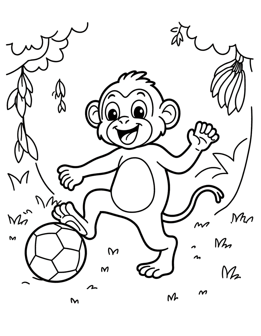 Monkey Soccer Coloring Page - Animal Playing Football - Image 1