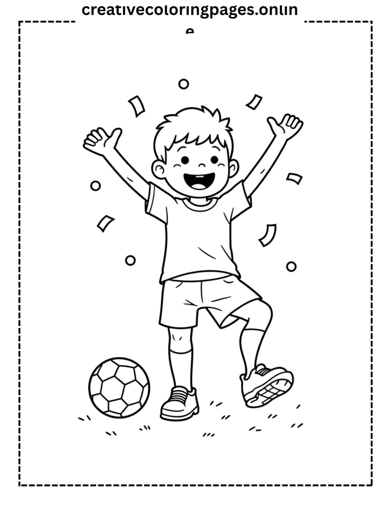 Soccer Celebration Coloring Page - Child Victory Football
