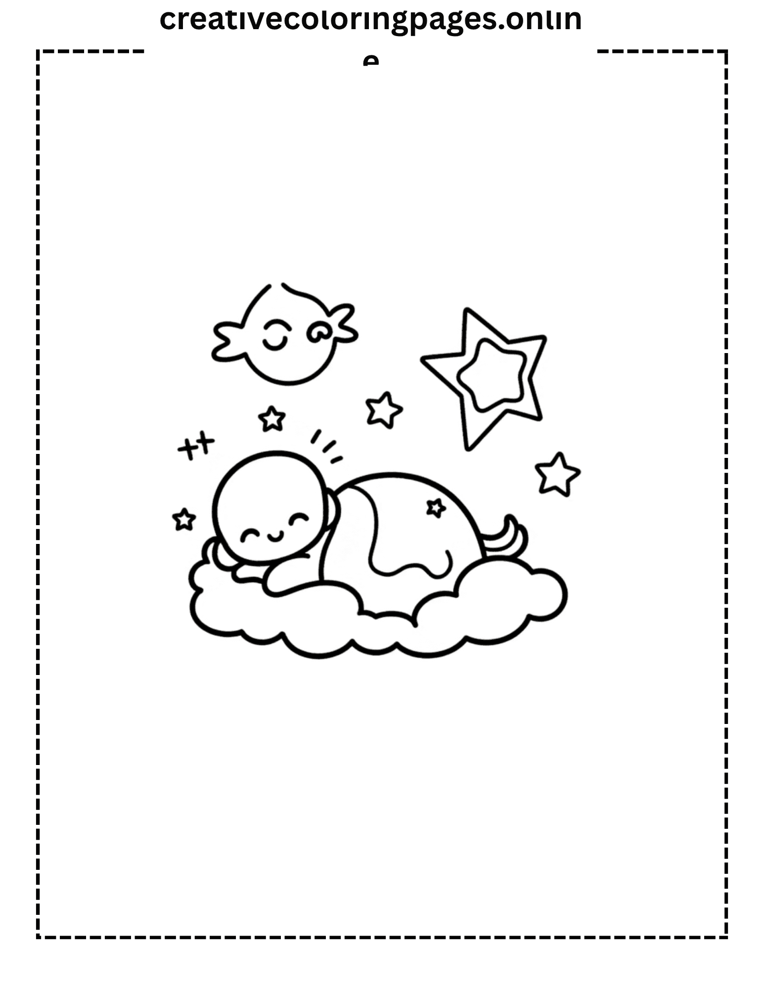 Baby Sleeping Coloring Page - Kawaii Cloud Stars - Image 1