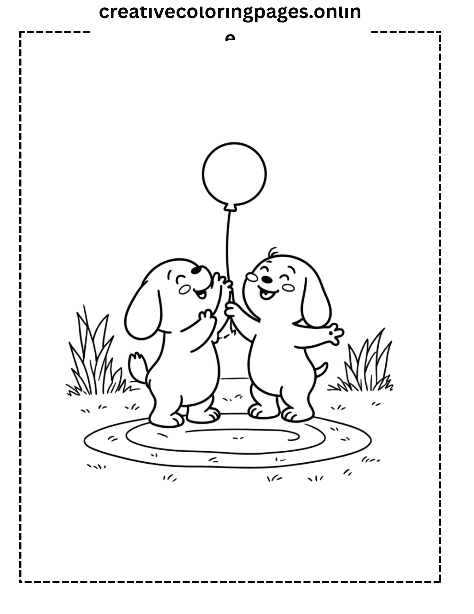 Two Puppies Balloon Coloring Page - Dog Friends - Image 1