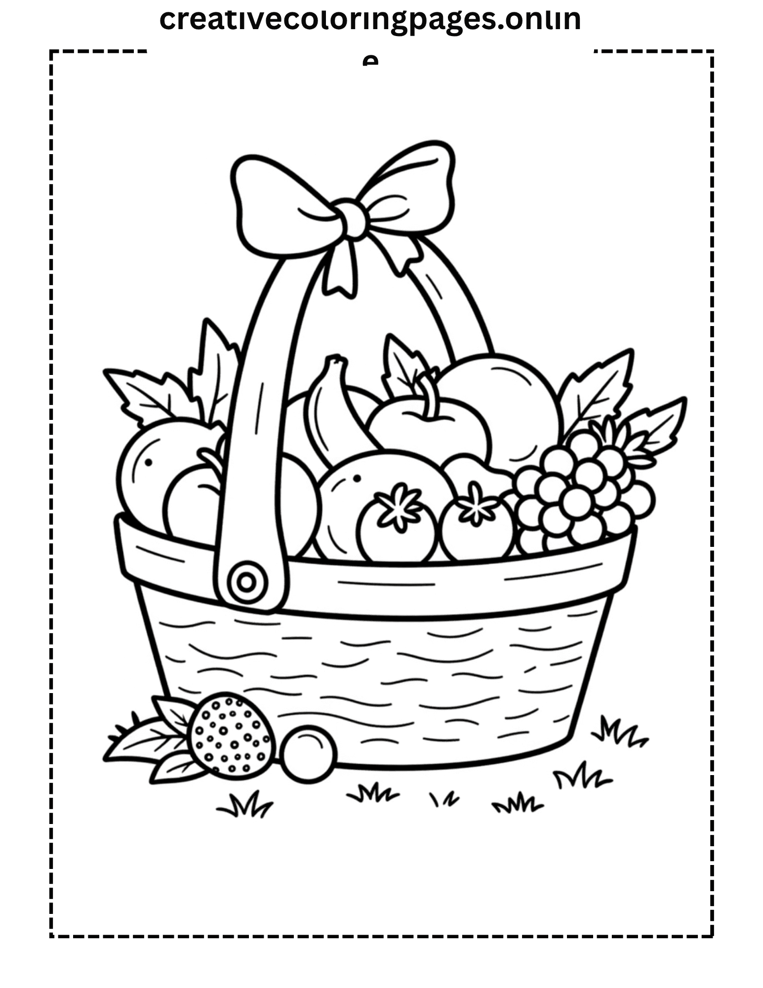 Fruit Basket Coloring Page - Apples Grapes Oranges - Image 1