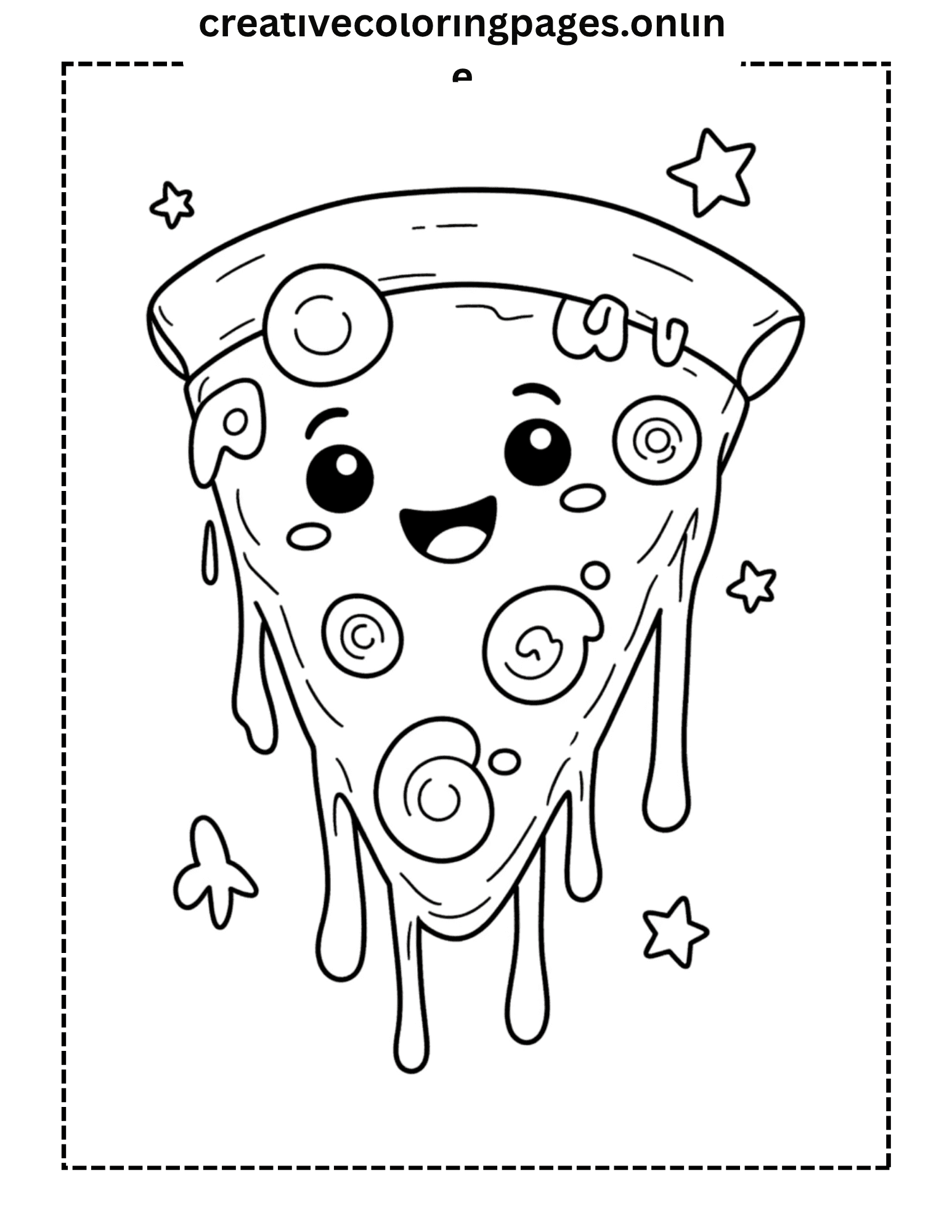 Kawaii Pizza Coloring Page - Cute Food Character - Image 1