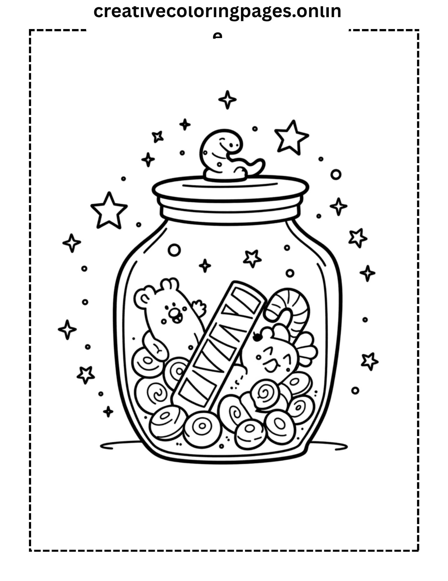 Kawaii Candy Jar Coloring Page - Cute Sweets - Image 1