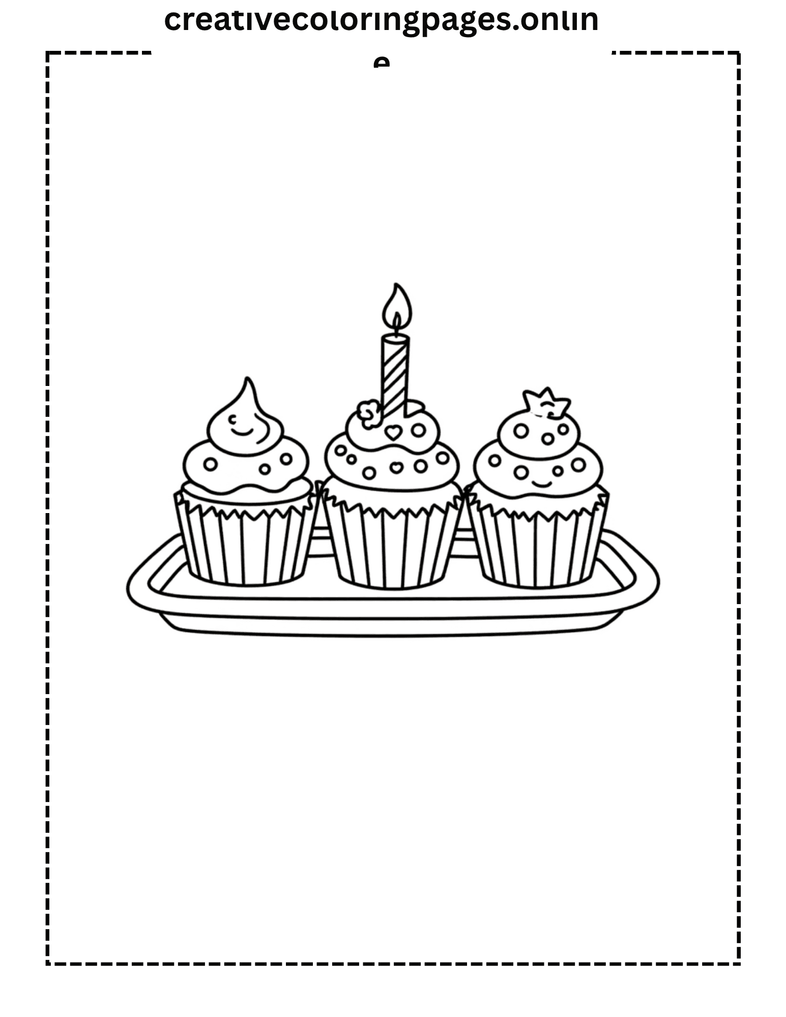 Cupcakes Birthday Coloring Page - 3 Cakes Candle - Image 1