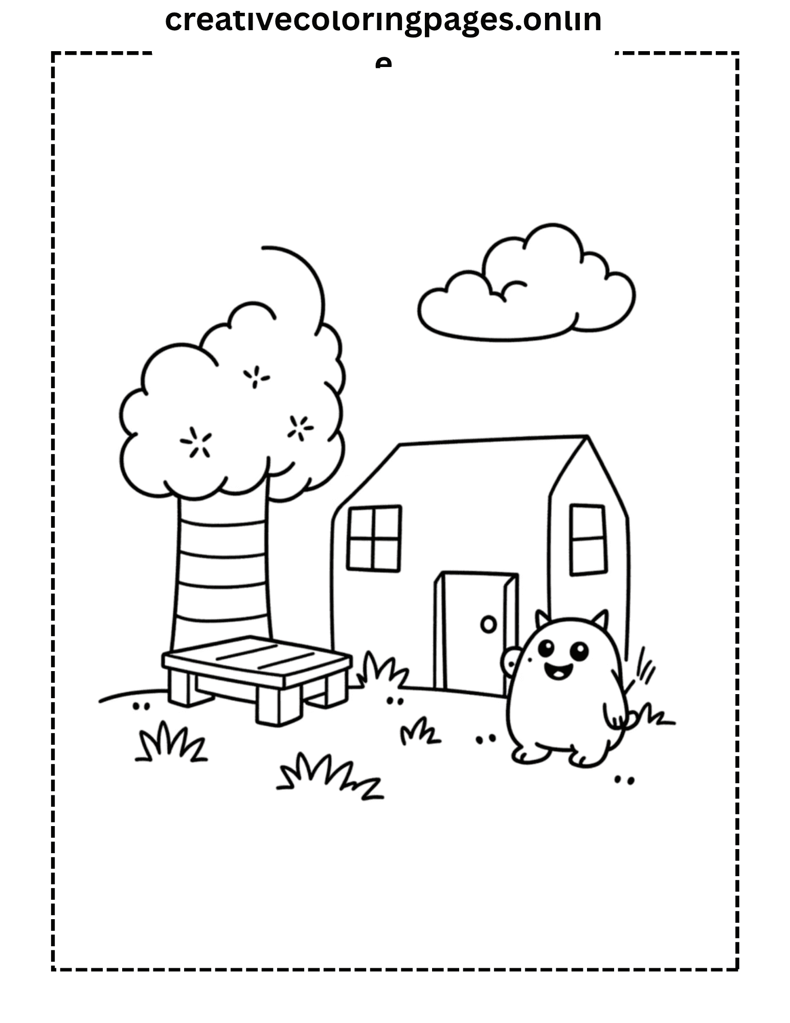 Kawaii House Scene Coloring Page - Cute Home - Image 1