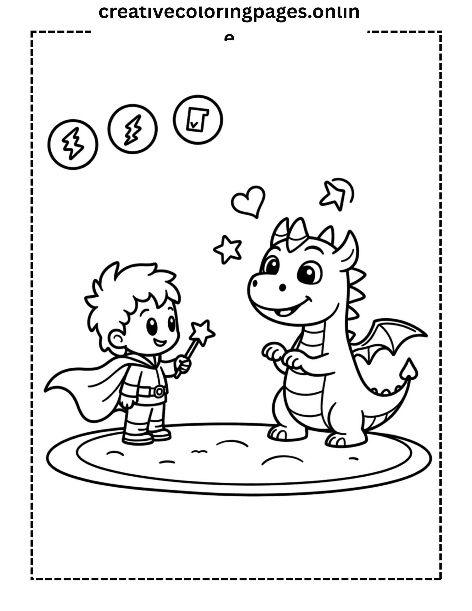 Kawaii Magic Dragon Coloring Page - Wizard Child
