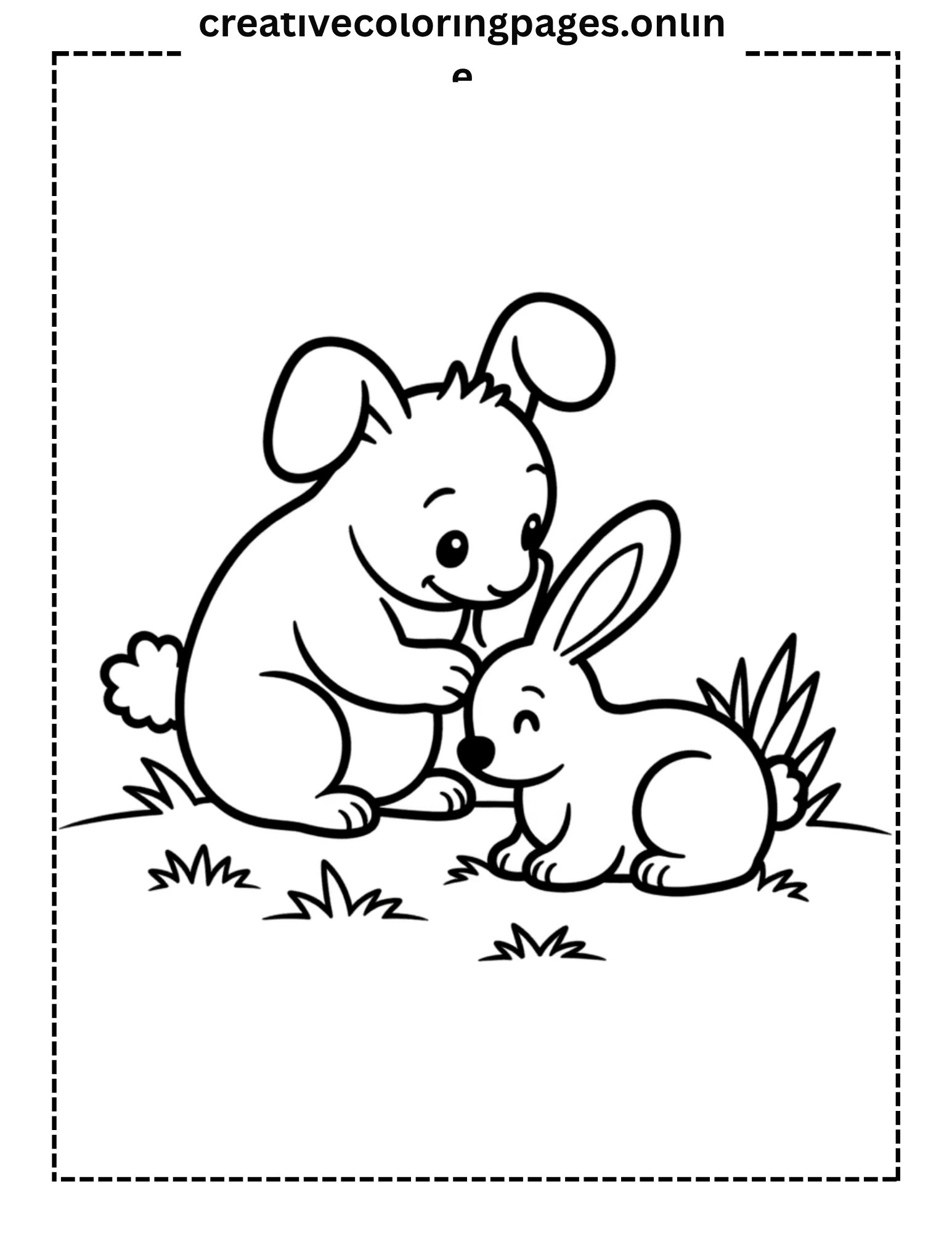 Puppy Bunny Friends Coloring Page - Cute Animals - Image 1