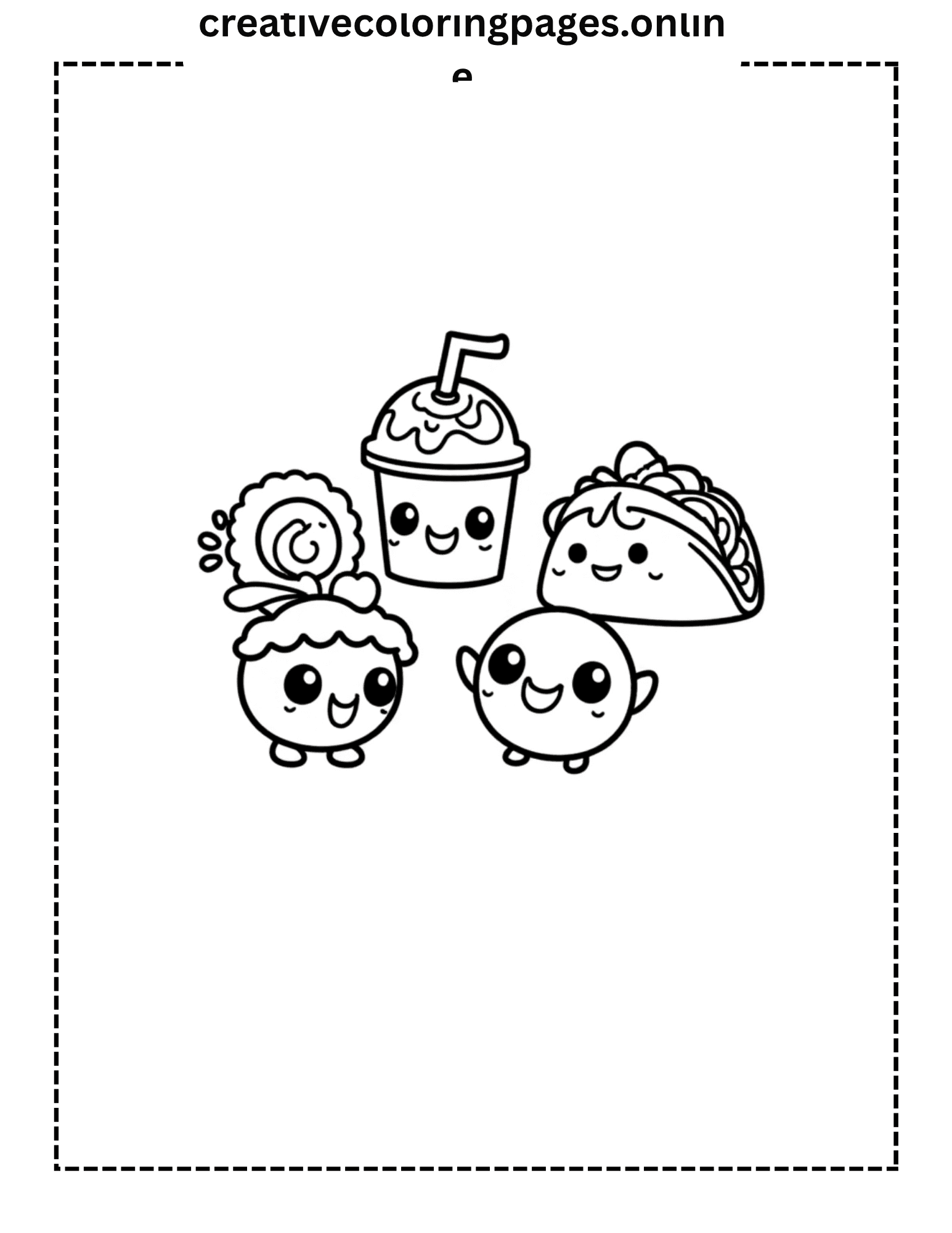Kawaii Food Coloring Page - Cute Food Friends - Image 1