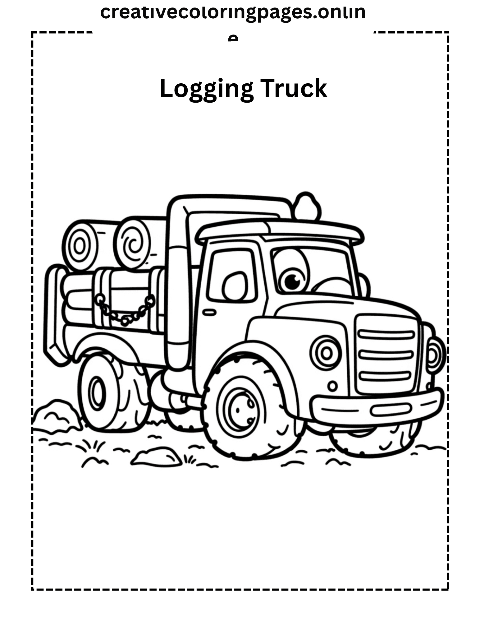 Logging Truck Coloring Page - Cute Vehicle