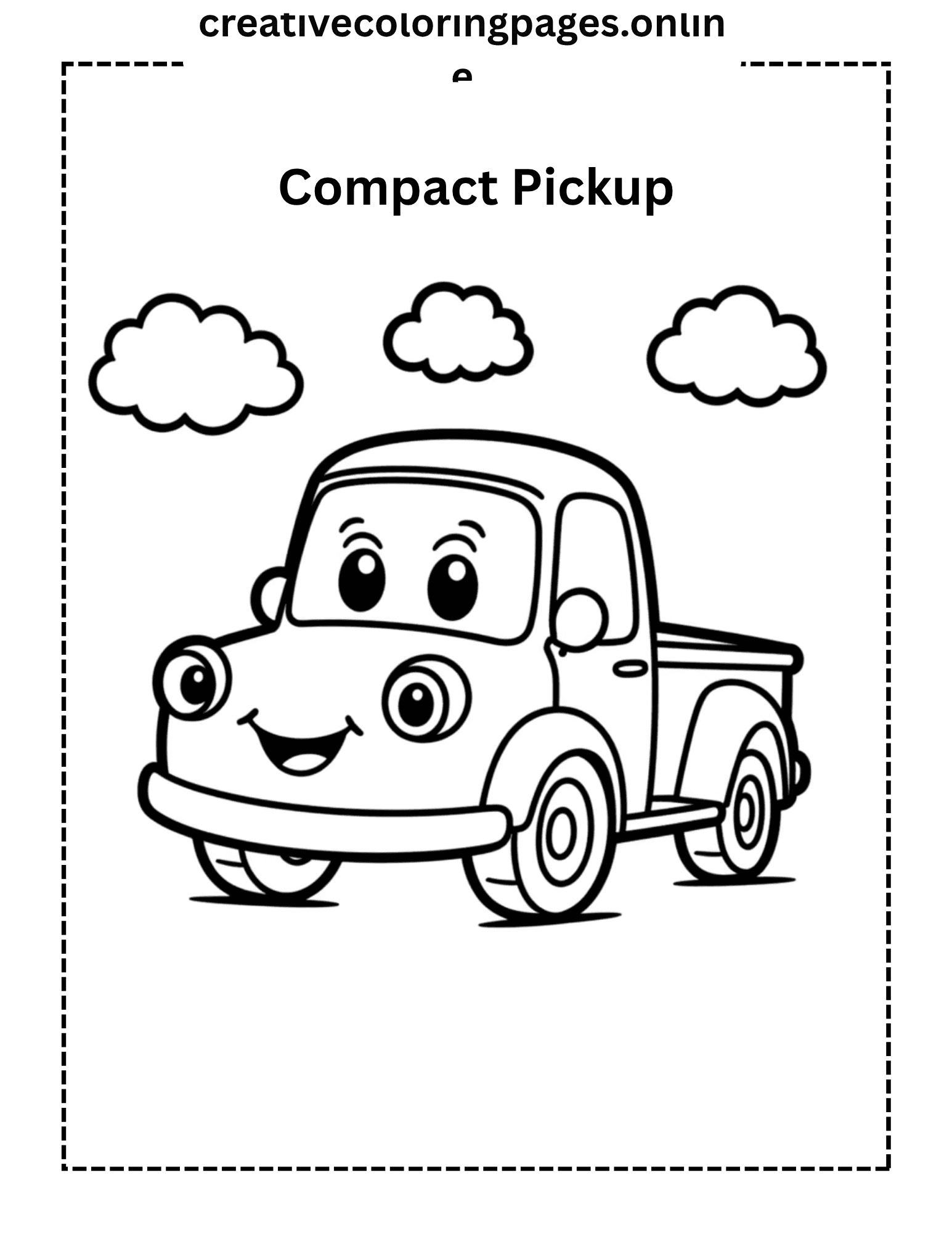 Compact Pickup Coloring Page - Cute Truck - Image 1