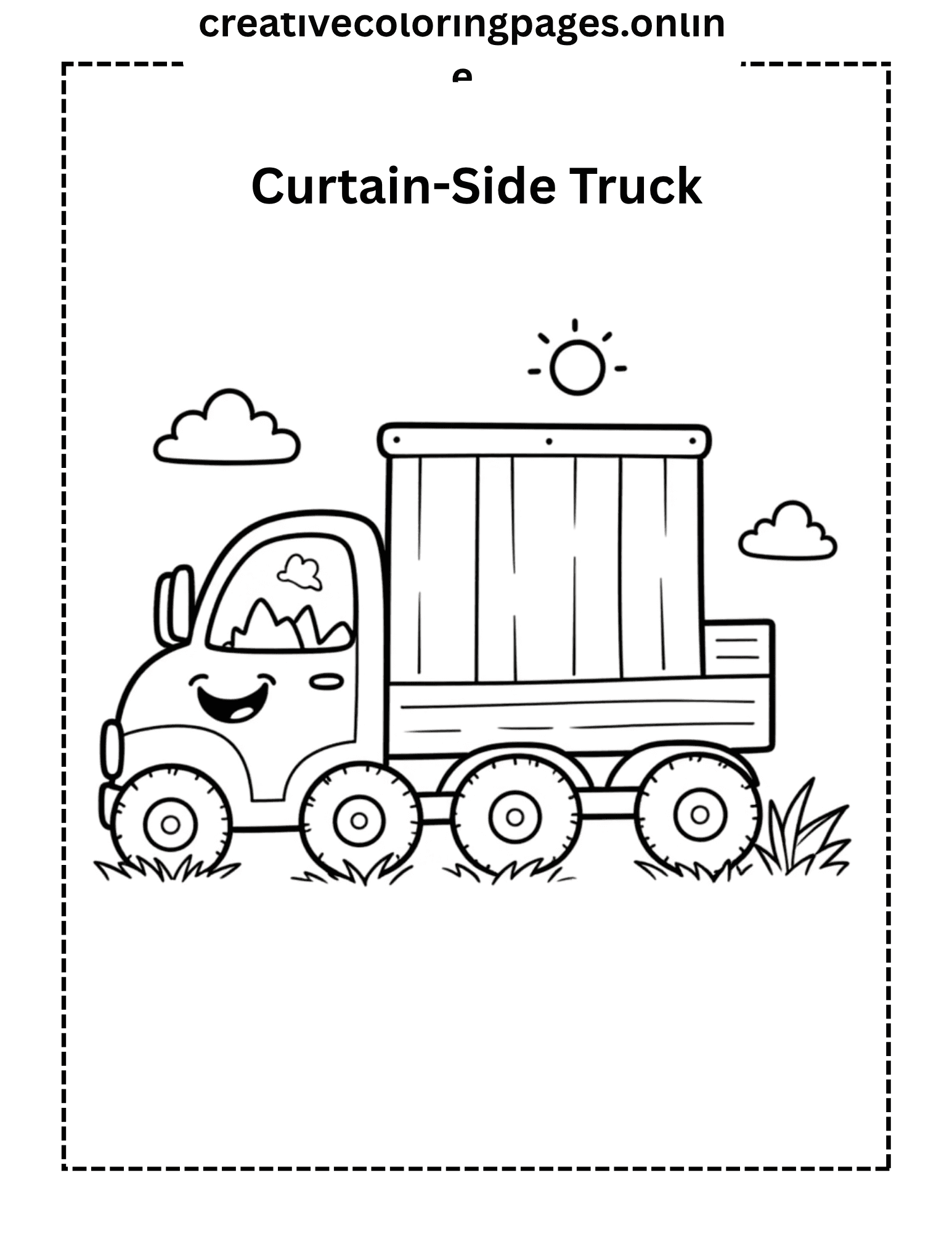 Curtain-Side Truck Coloring Page - Cute Vehicle - Image 1