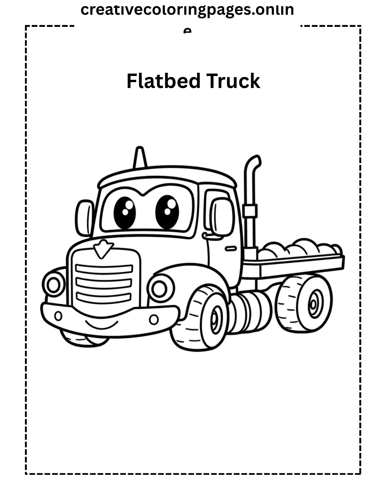 Flatbed Truck Coloring Page - Cute Vehicle - Image 1