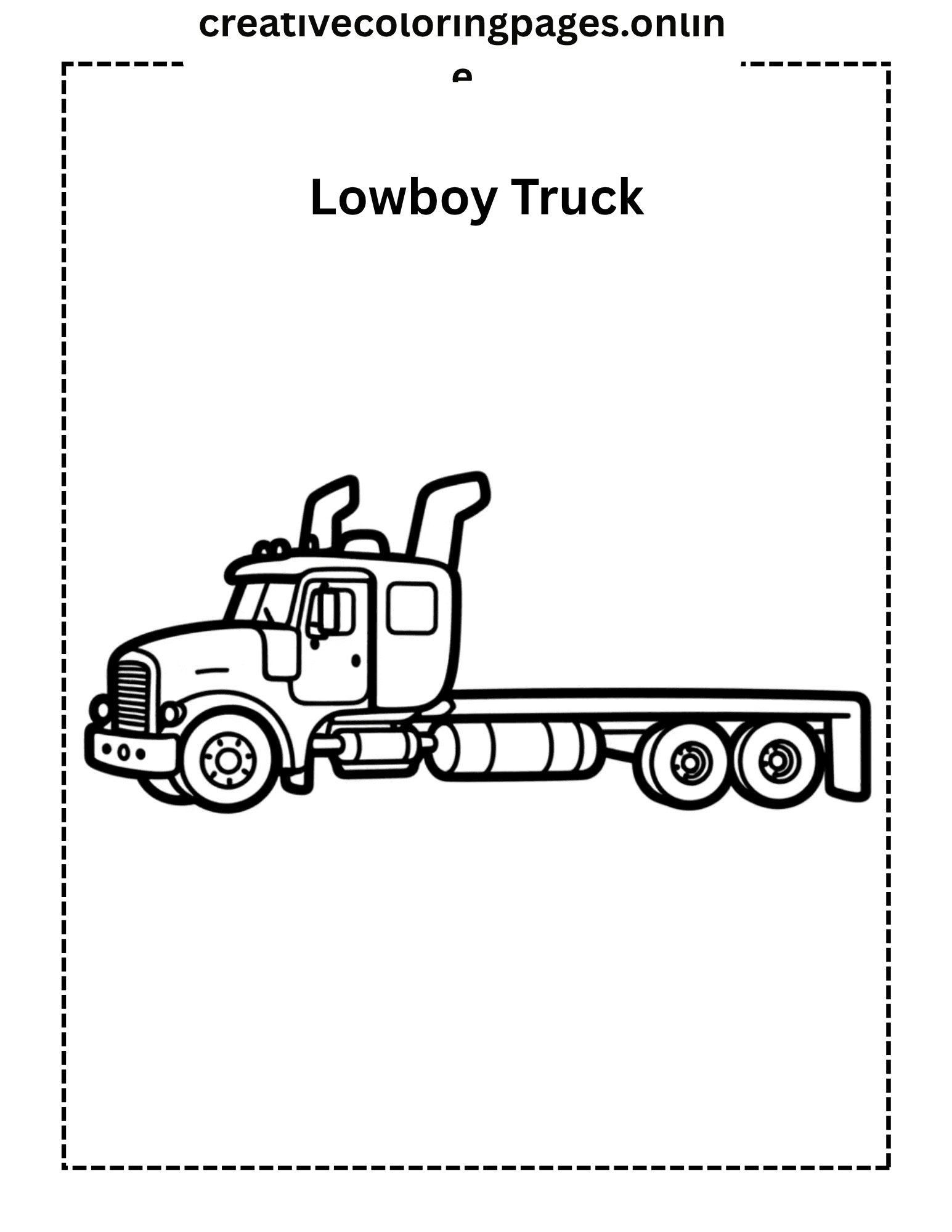 Lowboy Truck Coloring Page - Heavy Equipment - Image 1