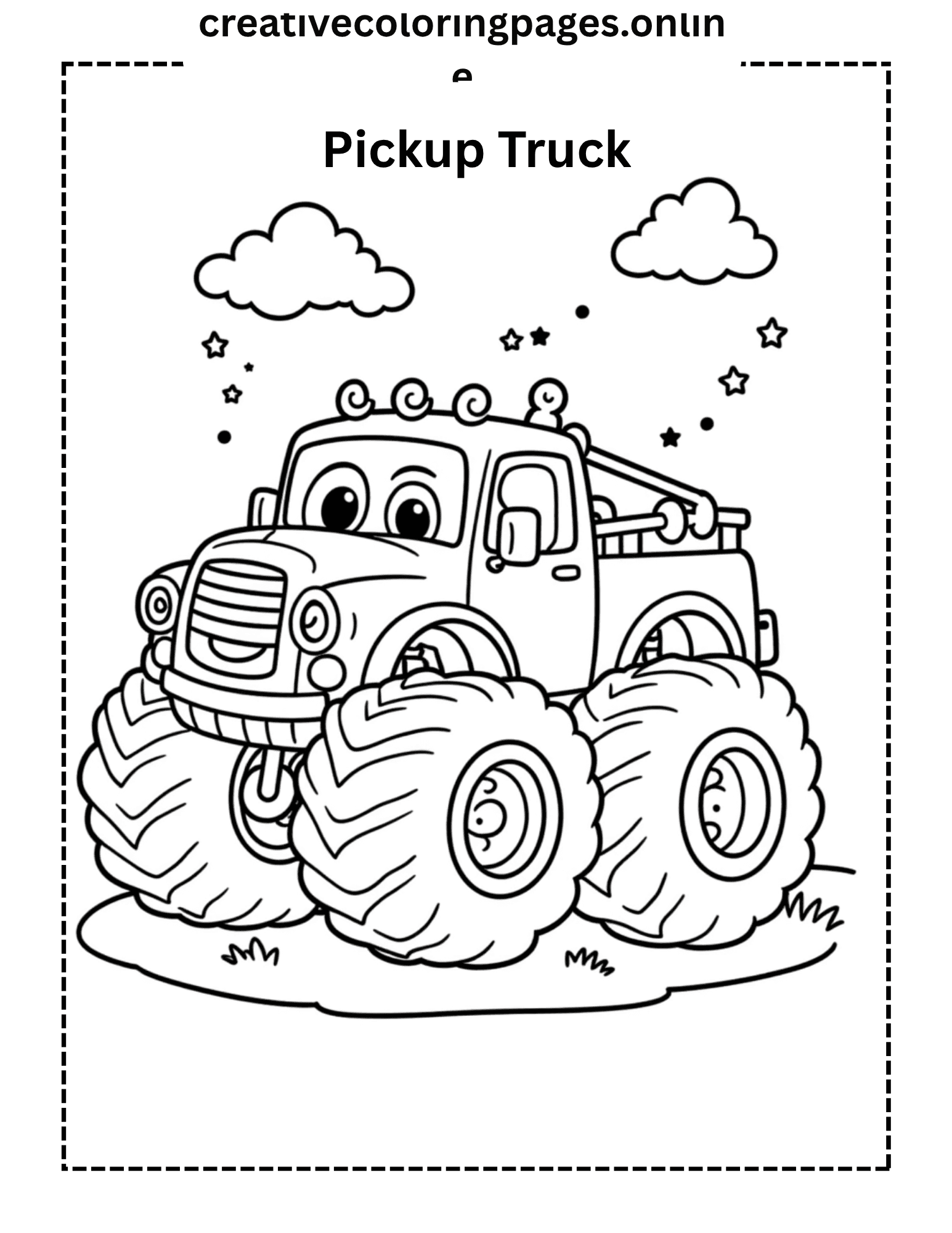 Pickup Truck Coloring Page - Monster Wheels - Image 1