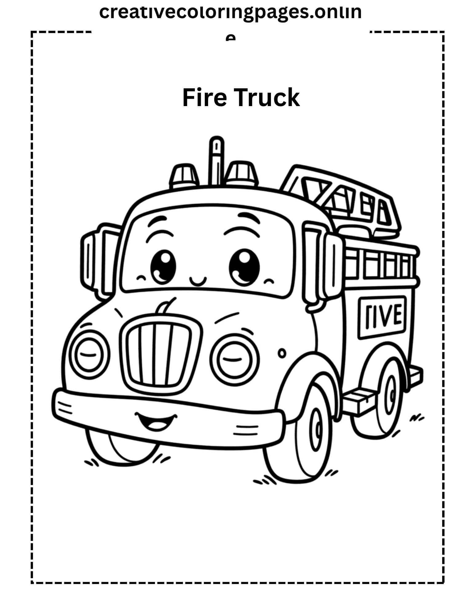 Cute Fire Truck Coloring Page - Free Printable - Image 1