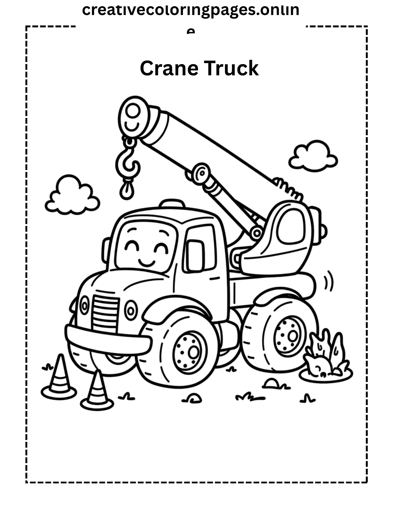 Cute Crane Truck Coloring Page - Free Printable - Image 1