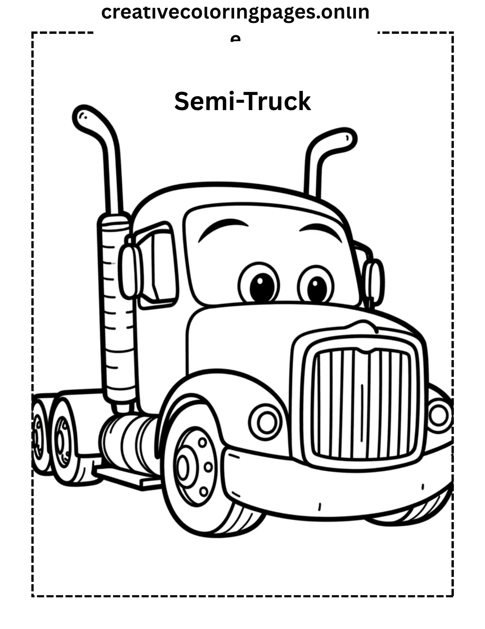 Cute Semi-Truck Coloring Page for Kids - Image 1