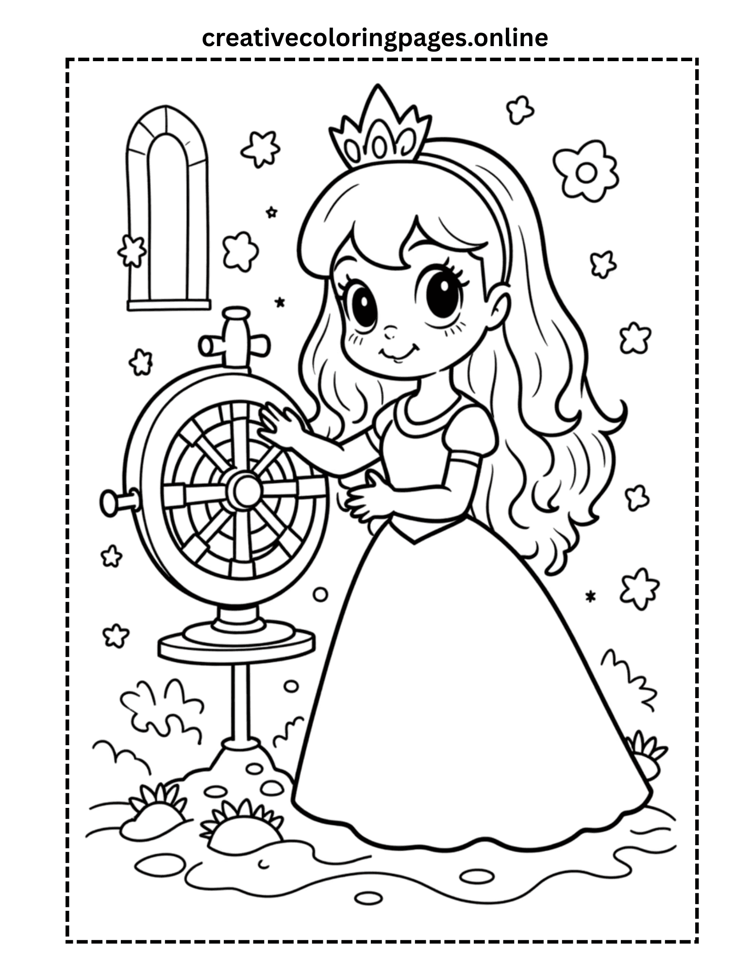 Free Princess Spinning Wheel Coloring Page