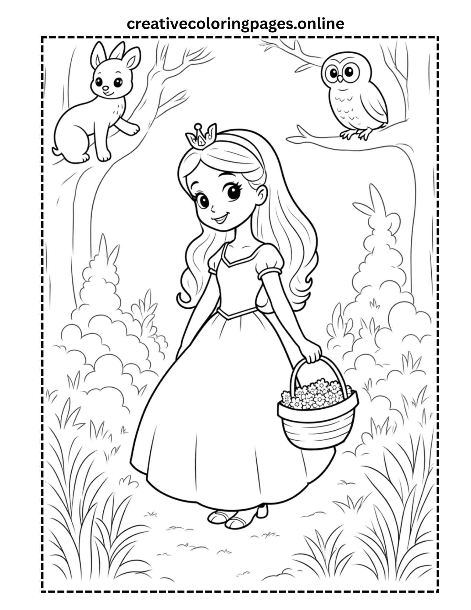 Free Princess in the Forest Coloring Page