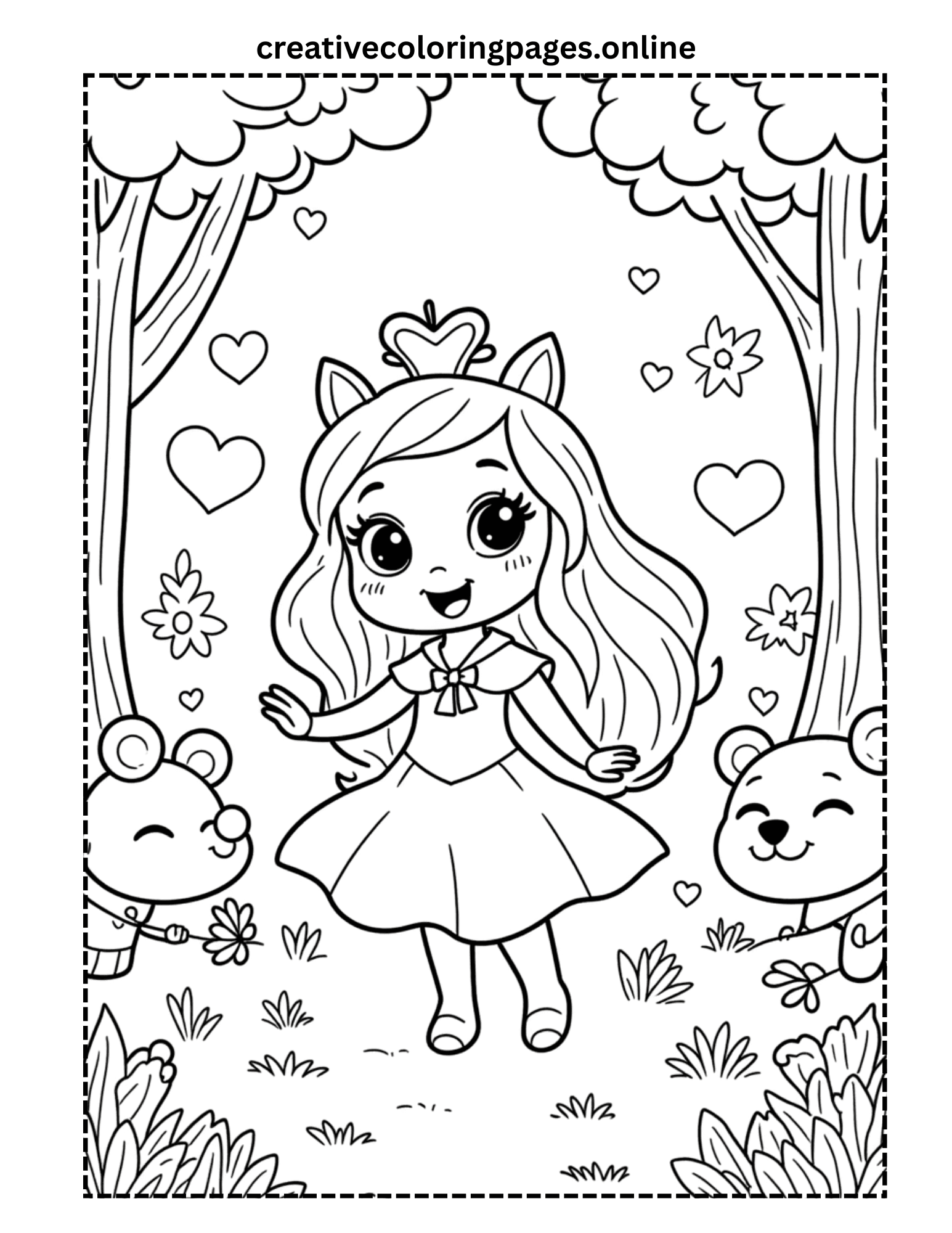 Free Princess and Bears Coloring Page