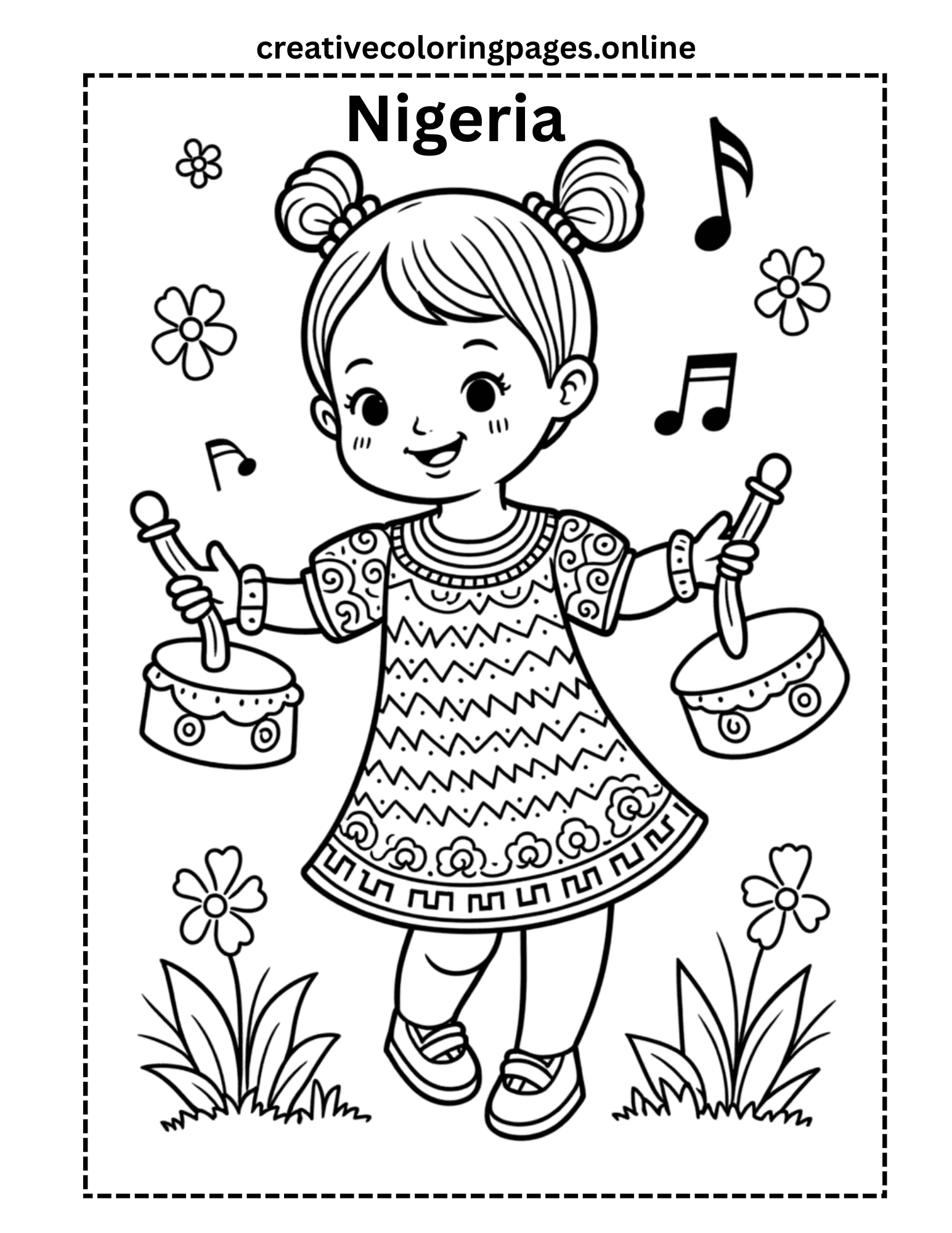 Free Nigeria Girl Coloring Page - Image 1