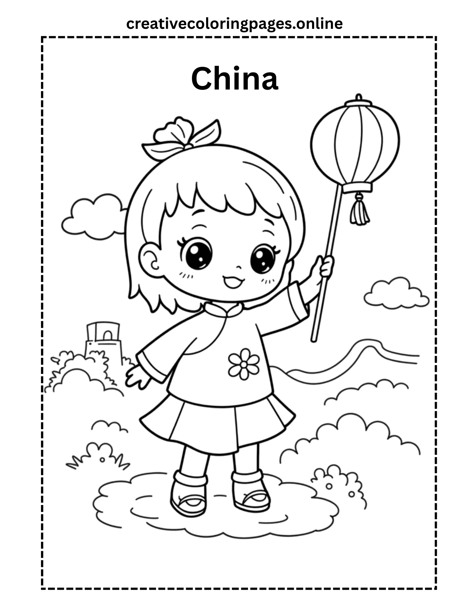 Free China Girl Coloring Page - Image 1