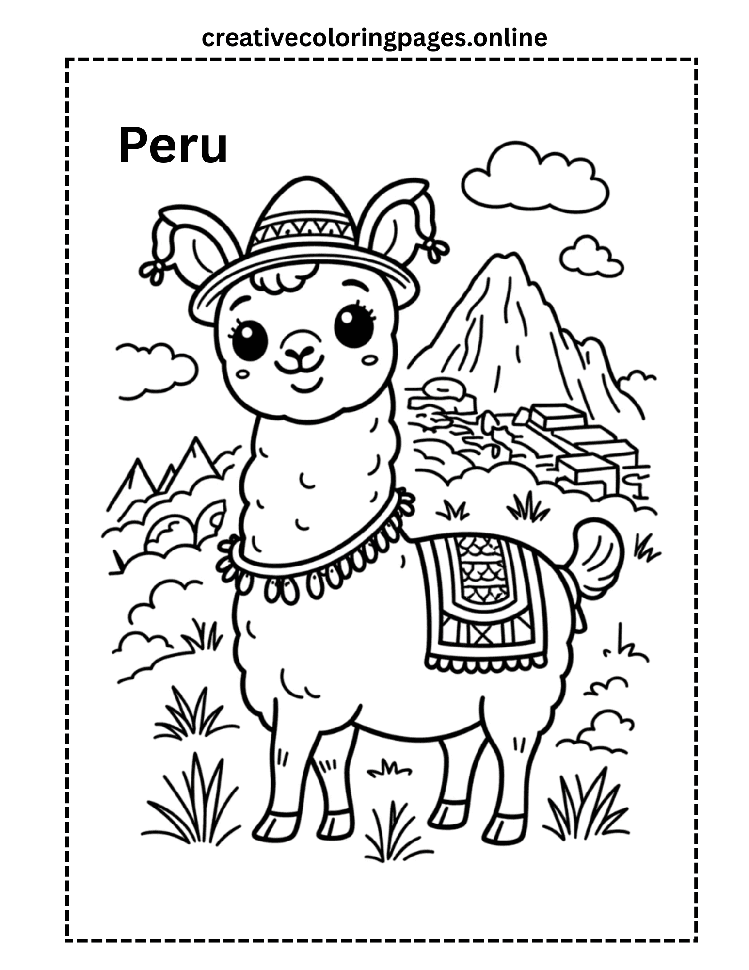 Free Peru Llama Coloring Page