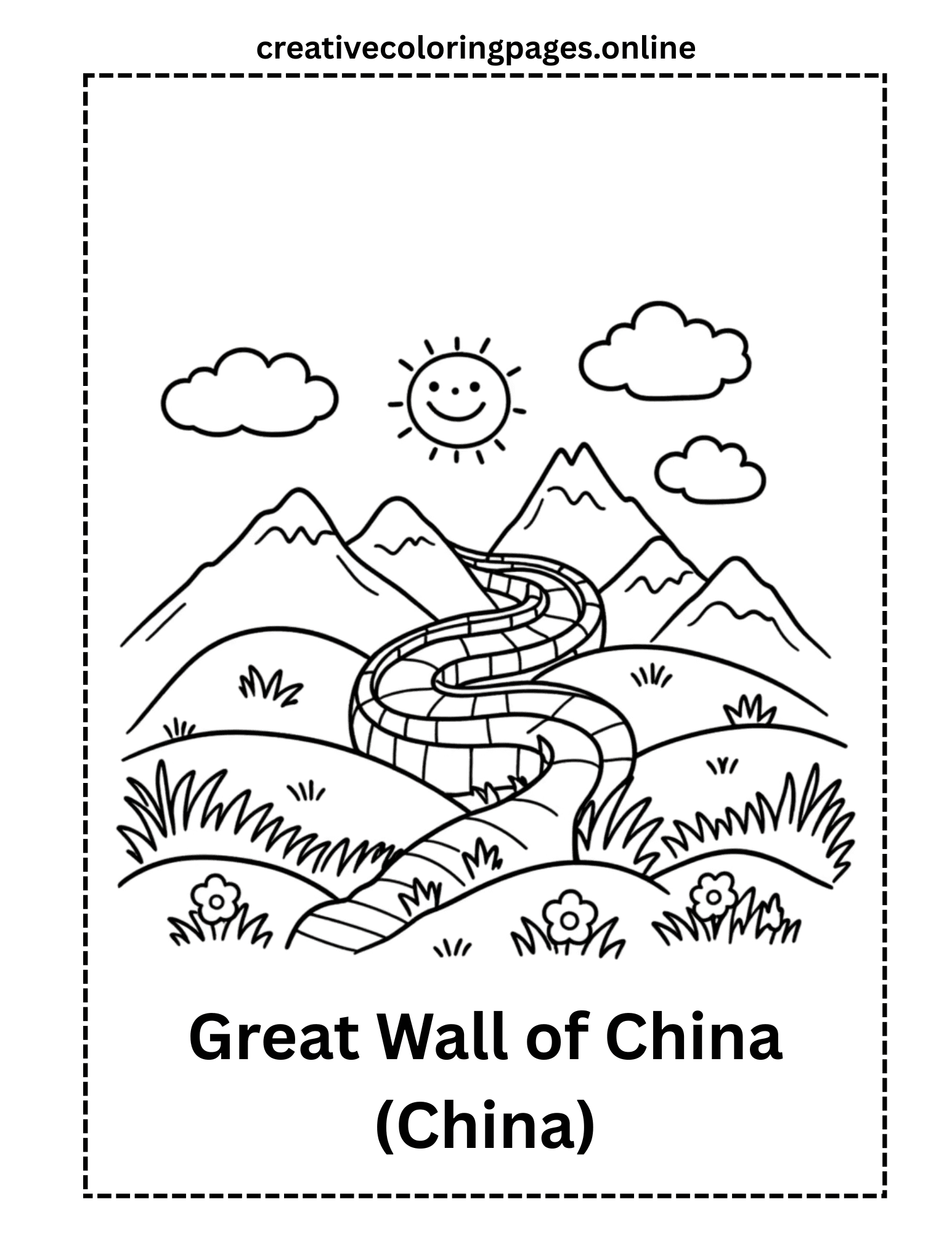Free Great Wall of China Coloring Page - Image 1