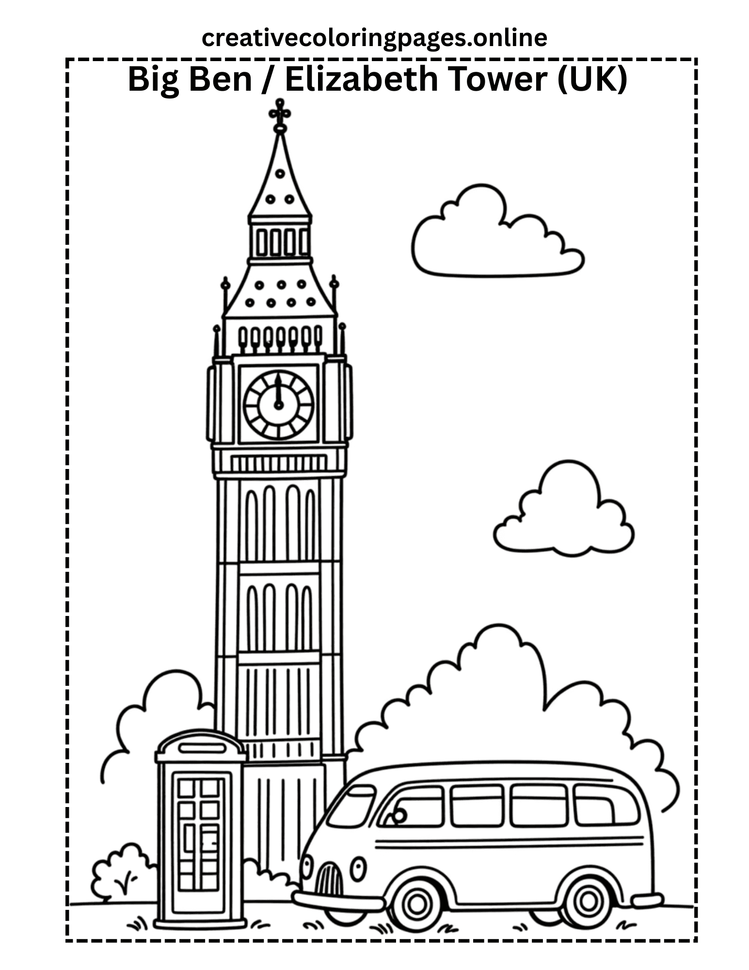 Free Big Ben London Coloring Page - Image 1