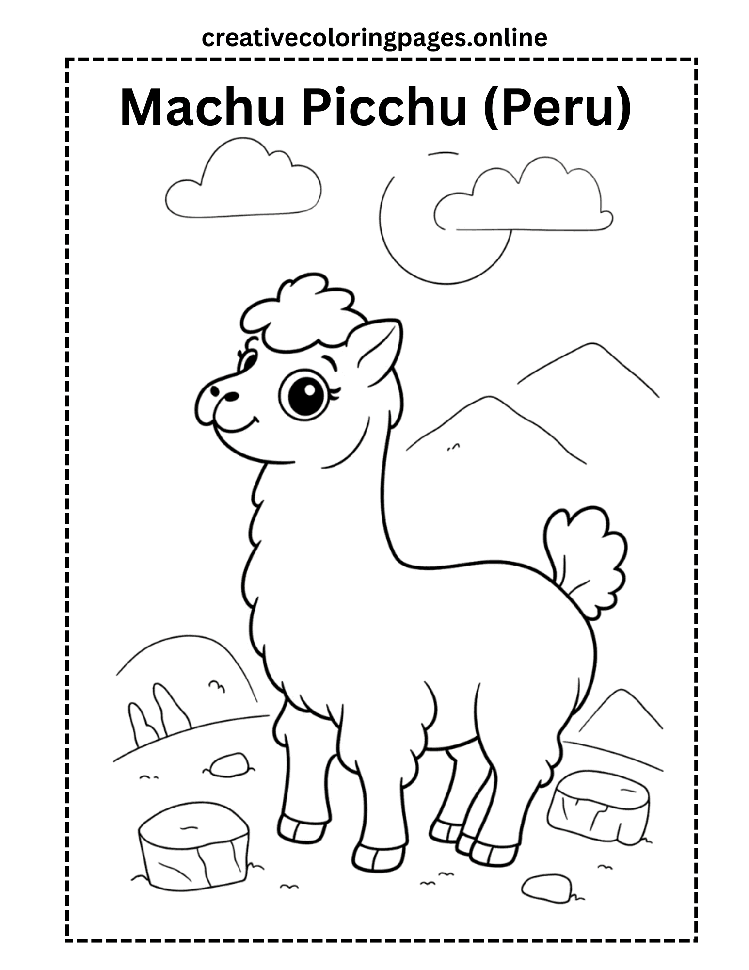 Free Machu Picchu Alpaca Coloring Page - Image 1