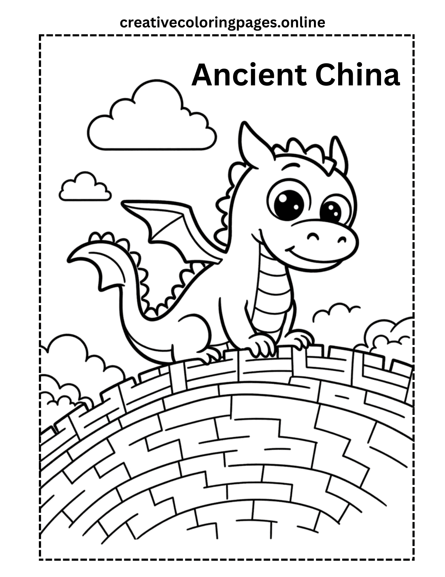 Free Ancient China Dragon Coloring Page - Image 1