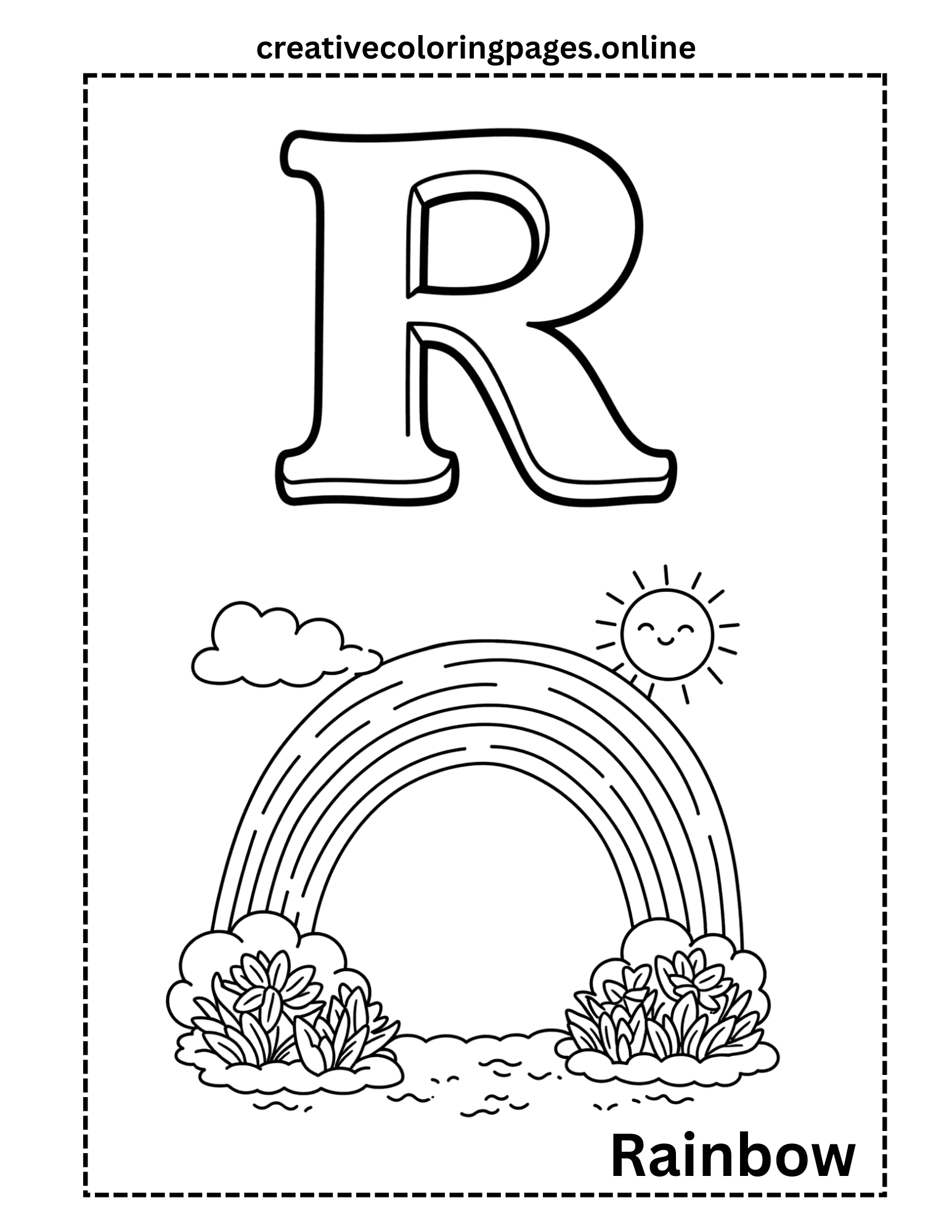 Letter R Rainbow Coloring Page Free Printable Kids - Image 1